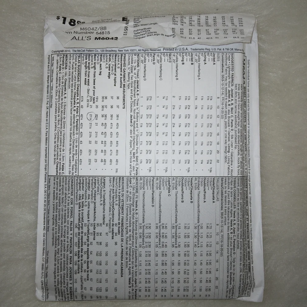 MCCALL'S M6042 Sz 8-14 The Perfect Suit build a capsule Wardrobe lined jacket,